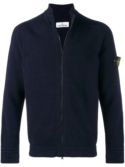 Stone Island Front Zipped Cardigan In Blue