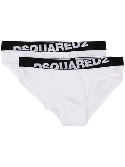 Dsquared2 Two Pack Logo Waistband Briefs In White