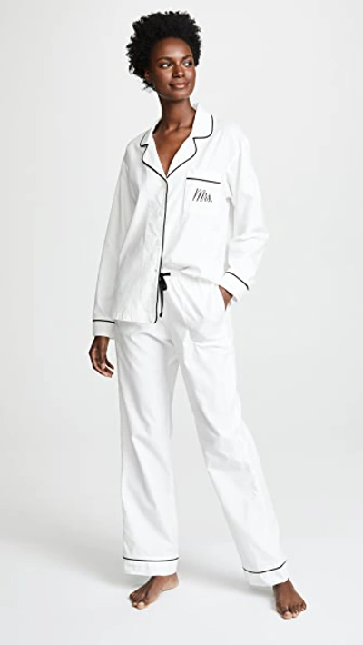 Bedhead Embroidered Mrs. Classic Pajama Set In White/black