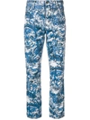 Off-white Floral-print Straight-leg Jeans In Blue