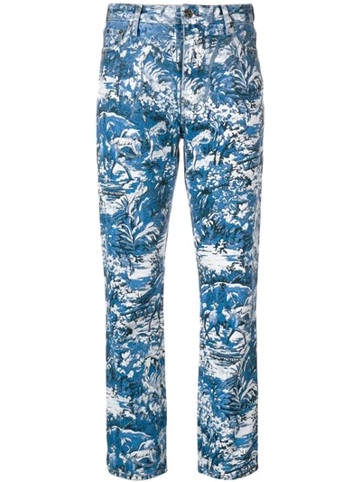 Off-white Floral-print Straight-leg Jeans In Blue