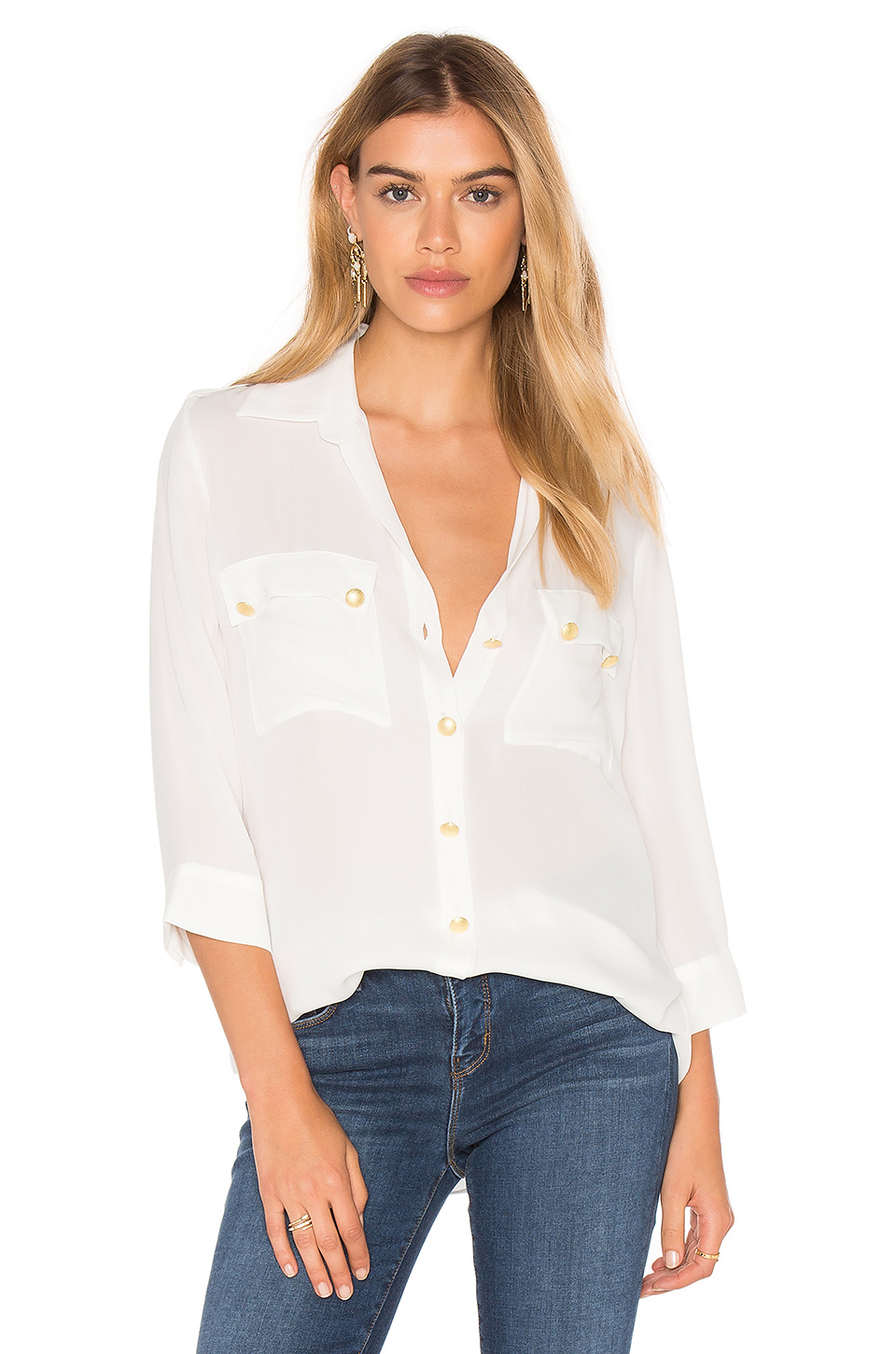 L Agence Pauline Button Up In Ivory | ModeSens
