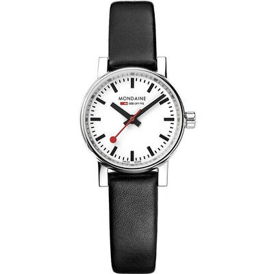 Mondaine Mse-26110-lb Evo2 Petite Leather And Stainless Steel Watch In Black