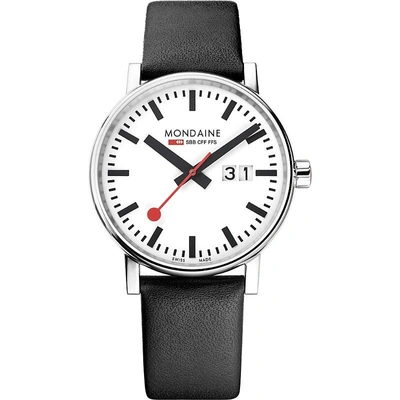 Mondaine Mse-40210-lb Evo2 Big Leather And Stainless Steel Watch In Black