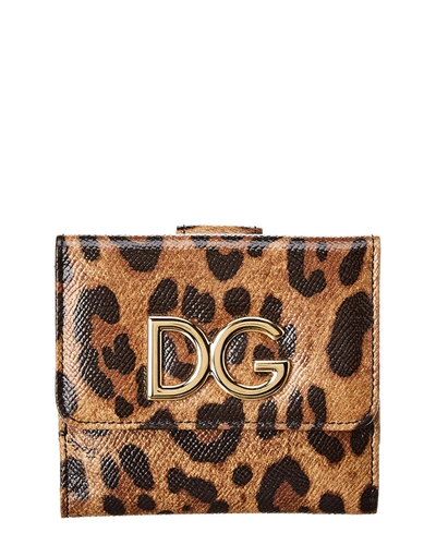 Dolce & Gabbana Leopard Print Small Leather Wallet In Brown