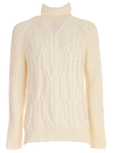 Neil Barrett Turtleneck Wool Knit Sweater In Bianco Sporco