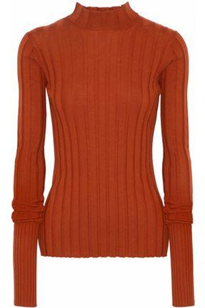 Theory Woman Ribbed Merino Wool Sweater Orange