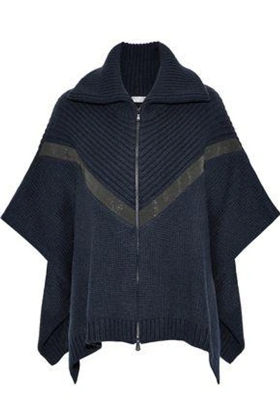 Brunello Cucinelli Bead-embellished Cashmere Poncho In Storm Blue