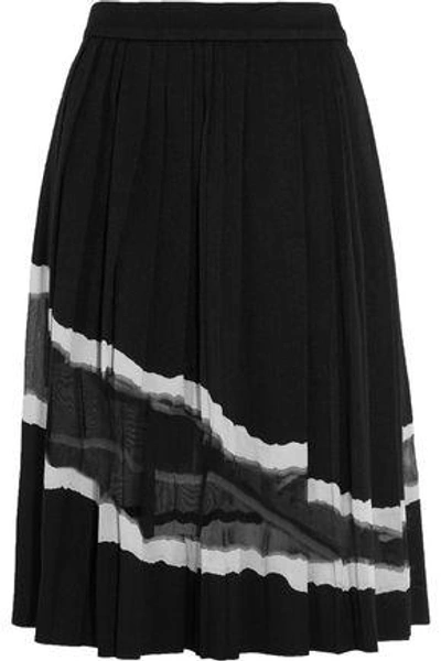 Maison Margiela Woman Pleated Organza-paneled Twill Midi Skirt Black