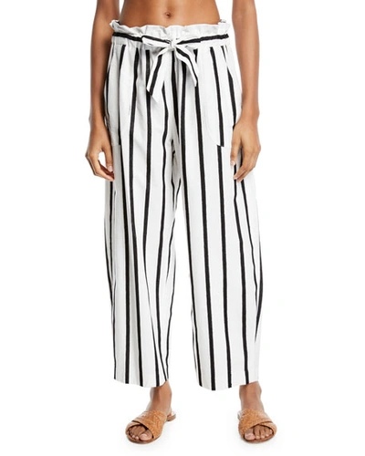 Milly Kori Striped Embroidered Coverup Pants In Black