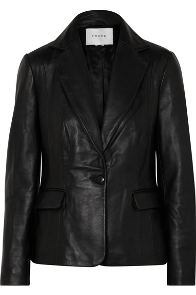 Frame Schoolboy Single-button Leather Blazer In Noir