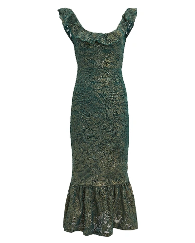 Nightcap Clothing Nightca Clothing Metallic Ruffle Hem Midi Dress Emerald