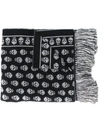 Alexander Mcqueen Extra Large Skull Scarf W/ Fringe Trim In 1078  Black White