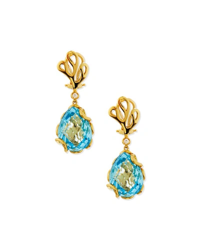 Miseno Sea Leaf 18k Blue Topaz & Diamond Drop Earrings