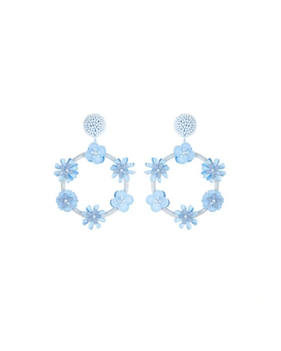 Oscar De La Renta Flower Hoop Drop Earrings In Blue