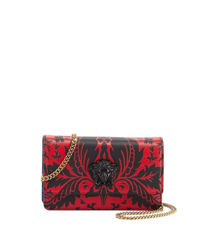 Versace Vitello Stampa Floral Barocco Crossbody Bag In Red/blue