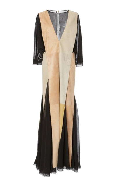 Loewe Paneled Suede Dress In Neutral