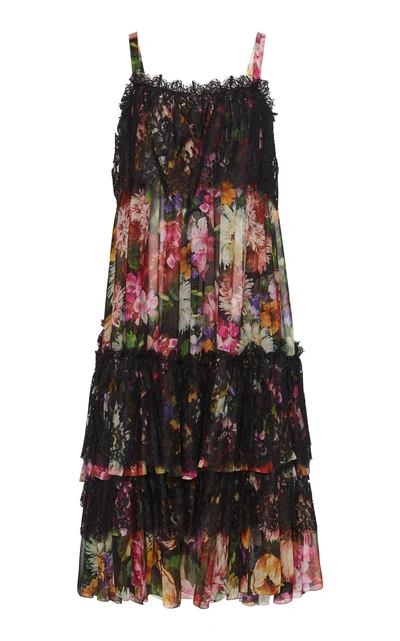 Dolce & Gabbana Floral Lace Chiffon Midi Dress