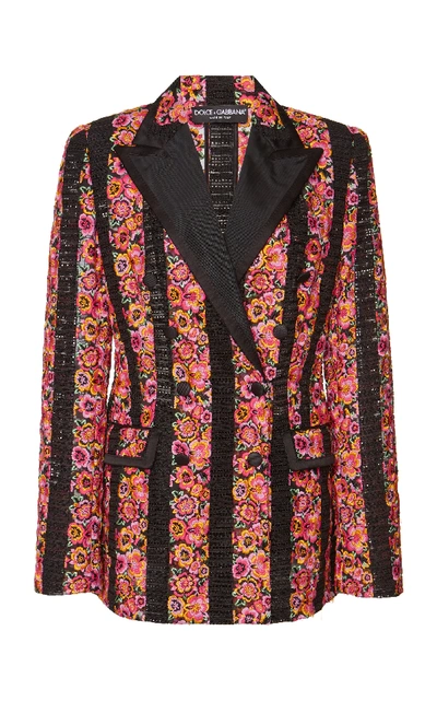 Dolce & Gabbana Striped Jacket With Floral Embroidery In Pink/black