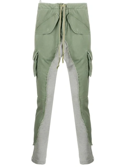 Greg Lauren Paneled Skinny Cotton Pants In Green