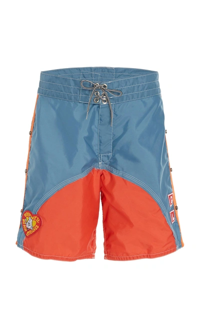 Greg Lauren Color Block Birdwell Swim Short In Blue