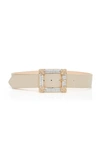 Alessandra Rich Crystal Embellished Buckle Leather Belt In Neutral