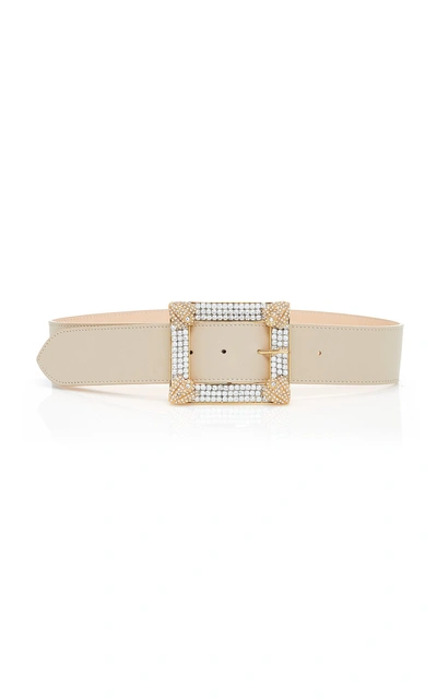 Alessandra Rich Crystal Embellished Buckle Leather Belt In Neutral
