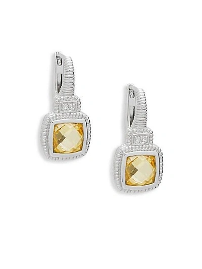 Judith Ripka Natalie Sterling Silver, Canary Crystal & White Topaz Cushion Drop Earrings