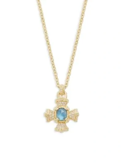Judith Ripka London Blue Spinel, Mother-of-pearl & White Topaz Pendant Necklace In Silver
