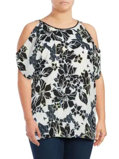 Vince Camuto Plus Floral Cold-shoulder Tunic In New Ivory