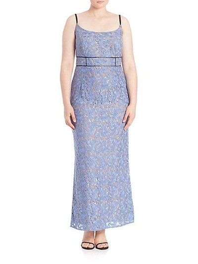 Abs By Allen Schwartz Plus Floral Lace Gown In Periwinkle