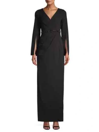 Adrianna Papell Split Sleeve Embellished Long Dress In Black