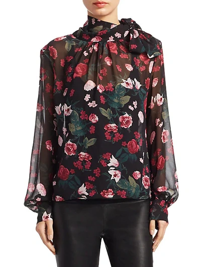 Saks Fifth Avenue Collection Floral-print Silk Neck Tie Blouse In Empire Floral