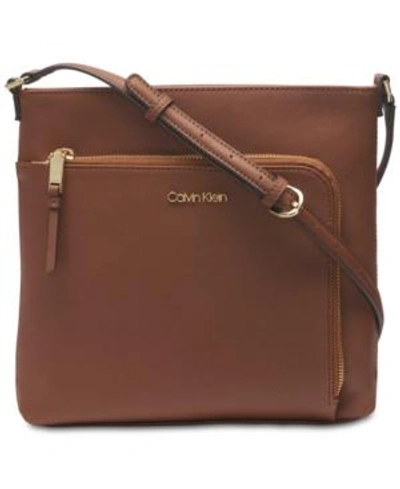 Calvin Klein Hudson Saffiano Leather Crossbody In Luggage/gold