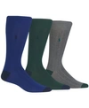 Polo Ralph Lauren Men's Socks, Soft Touch Ribbed Heel Toe 3 Pack In Royal/hunter/grey
