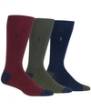 Polo Ralph Lauren Men's Socks, Soft Touch Ribbed Heel Toe 3 Pack In Wine/loden/navy