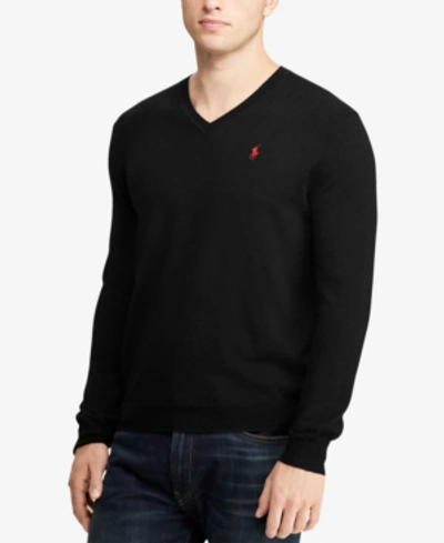 Polo Ralph Lauren Washable Merino Wool V-neck Sweater In Black