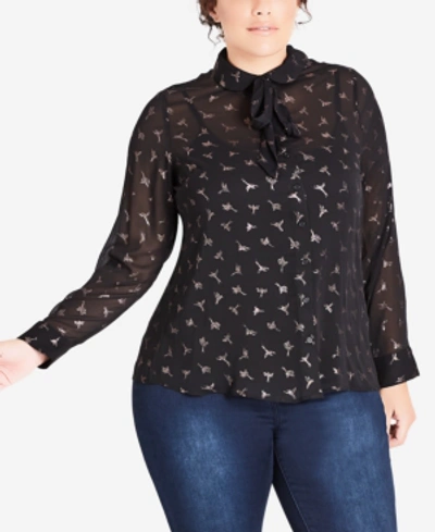 City Chic Trendy Plus Size Sheer Printed Blouse In Dove