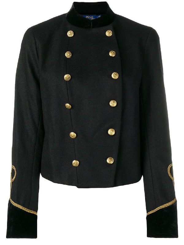 Polo Ralph Lauren Velvet-trim Military-inspired Jacket In Black | ModeSens