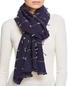 V Fraas Stitch Detail Wool Scarf In Navy/gray