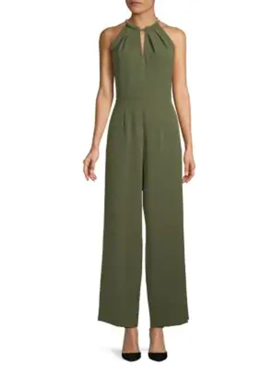 Donna Ricco Halter Sleeveless Jumpsuit In Olive