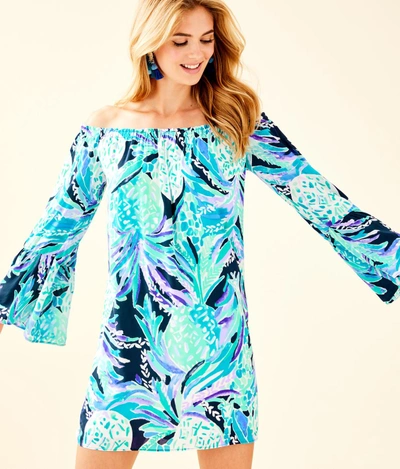 lilly pulitzer nevie off the shoulder dress Lilly Pulitzer Nevie Off-the Shoulder Oyster Bay Blue Size XXS EUC