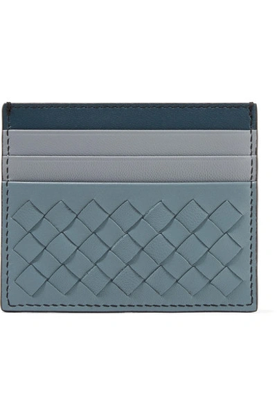 Bottega Veneta Color-block Intrecciato Leather Cardholder In Blue