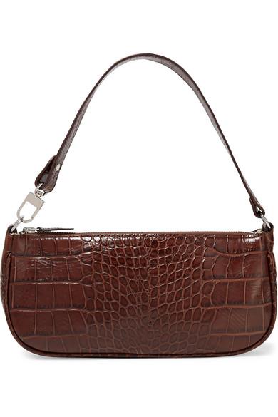 By Far Rachel Croc-Effect Leather Shoulder Bag In Dark Brown | ModeSens