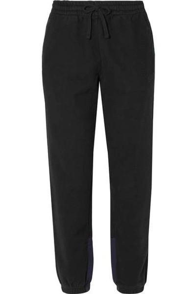 Kith Cleo Flannel-trimmed Cotton-jersey Track Pants In Black