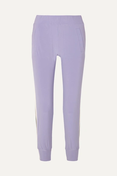 Norma Kamali Striped Stretch-jersey Track Pants In Purple