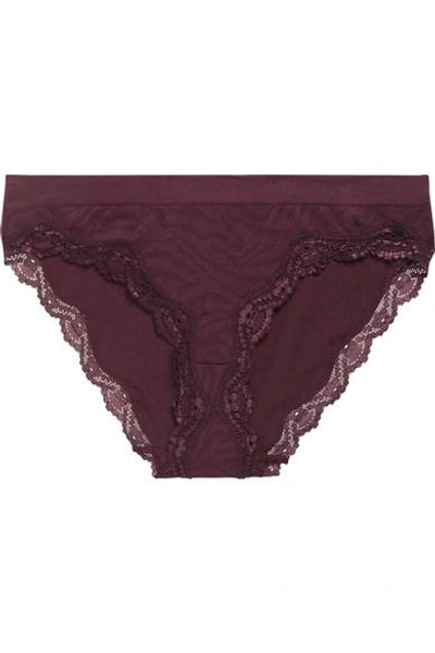 Stella Mccartney Stella Seamless Lace-trimmed Stretch-jacquard Briefs In Burgundy