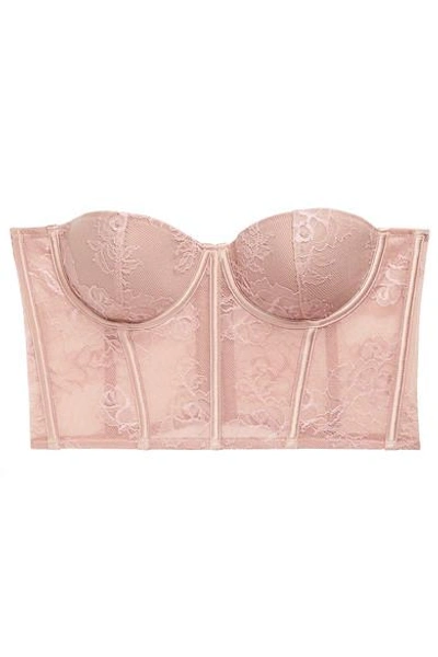 Fleur Du Mal Satin-trimmed Stretch-leavers Lace Strapless Underwired Bra In Blush