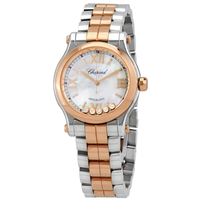Chopard Happy Sport Automatic 18kt Rose Gold & Stainless Steel & Diamonds Ladies Watch 278573-6019 In Gold Tone,mother Of Pearl,pink,rose Gold Tone,silver Tone