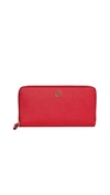 Tory Burch Robinson Zip Continental Wallet In Brilliant Red